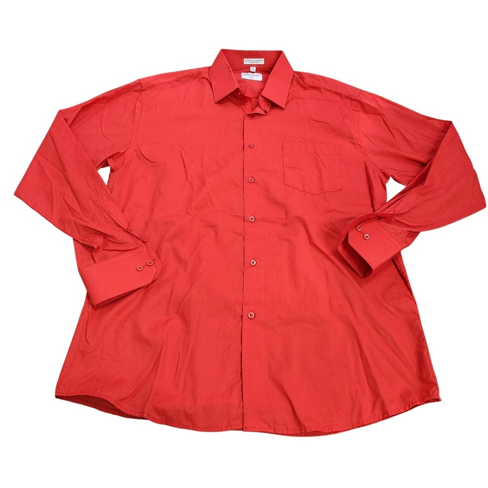 Berlioni Shirt Mens XL 17.5 36/37 Red Button Up Long Sleeve Dress Italy